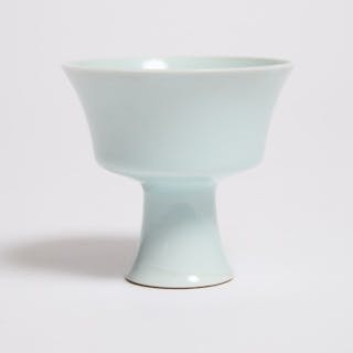 A Pale Celadon-Glazed 'Double-Phoenix' Stem Cup, Yongzheng Mark and