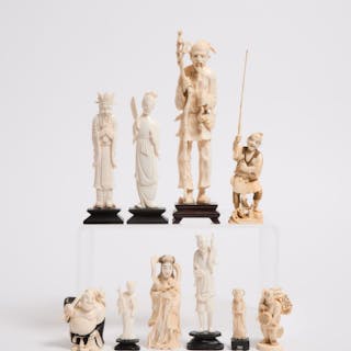 A Group of Ten Ivory Figures, Early to Mid 20th Century - 二十世纪早中期 牙雕人物一组共十件