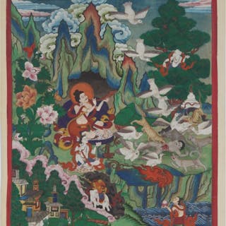 A Thangka of a Yogi in a Landscape, Tibet, 19th Century -