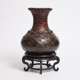 A Woven Bronze Imitation-Bamboo 'Dragon' Vase, Meiji Period (1868-1912) -